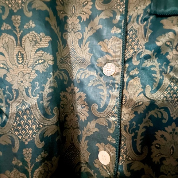 Victoria’s Secret Vintage Satin 2 Piece Pajamas Green Gold Jaquard Print - Picture 4 of 8